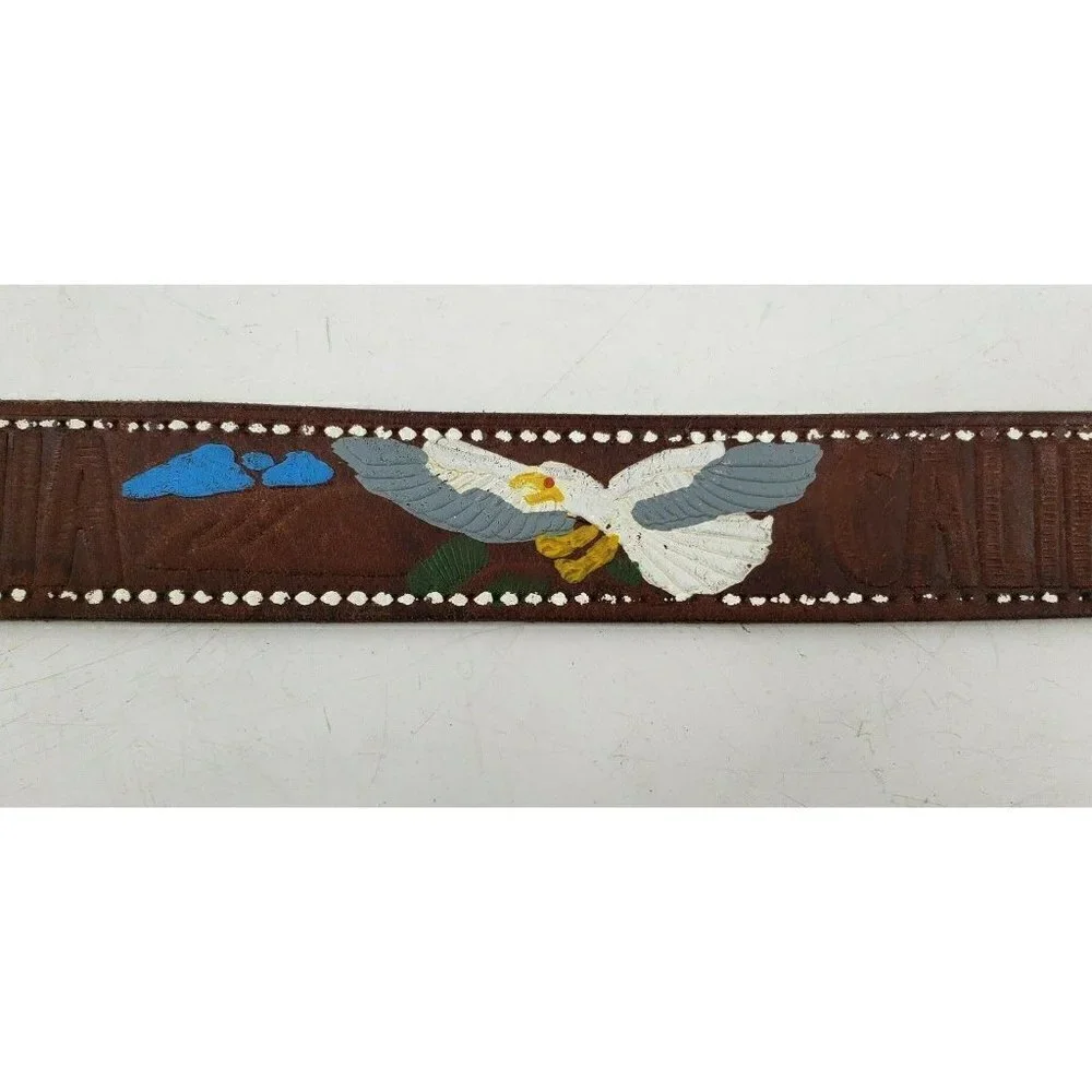Vintage Leather Hand Tooled Belt  40 Hand Painted Eagles California Mountains